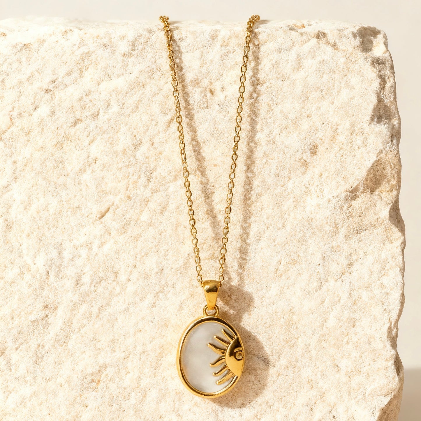 Solar Eye Mother-of-Pearl Pendant Necklace