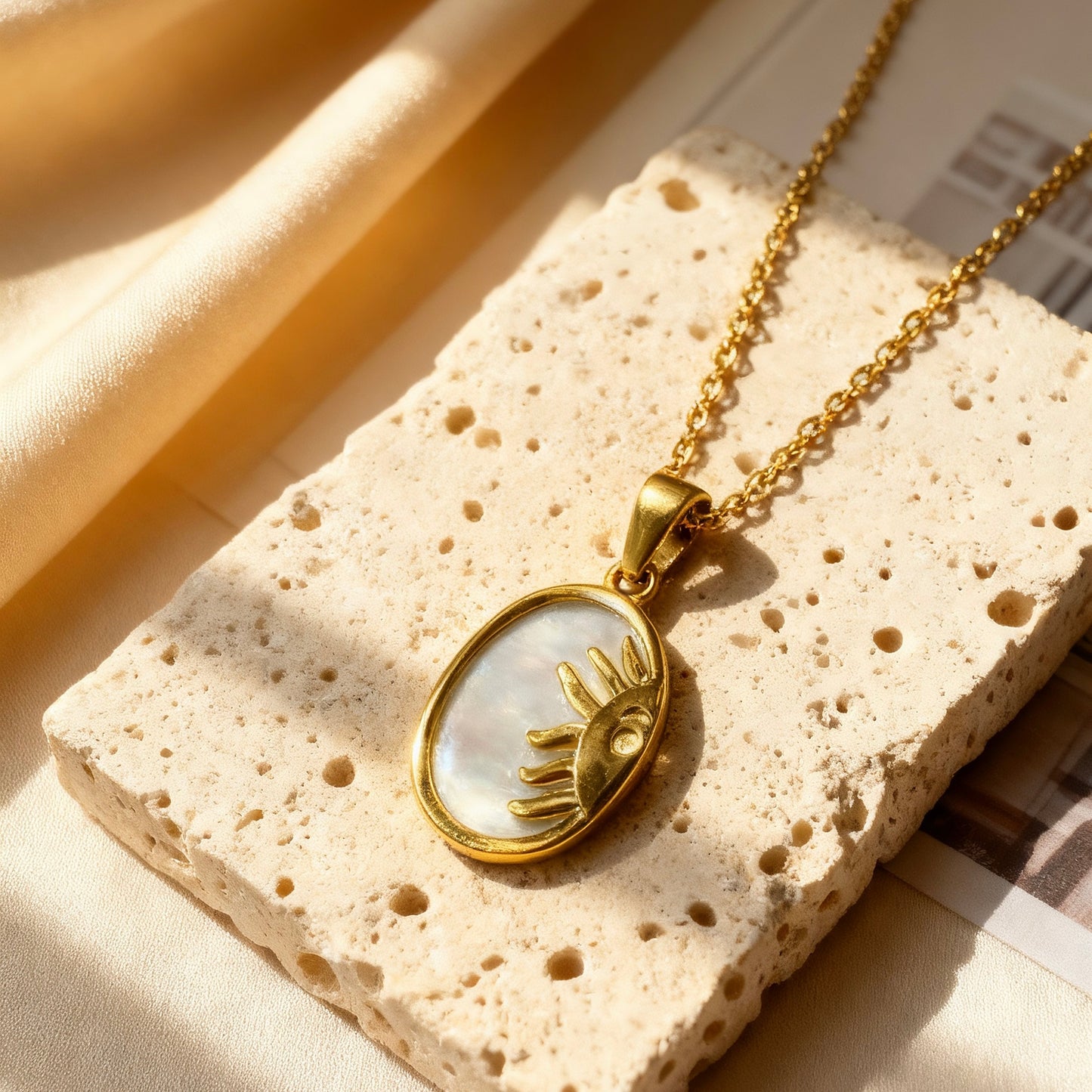 Solar Eye Mother-of-Pearl Pendant Necklace