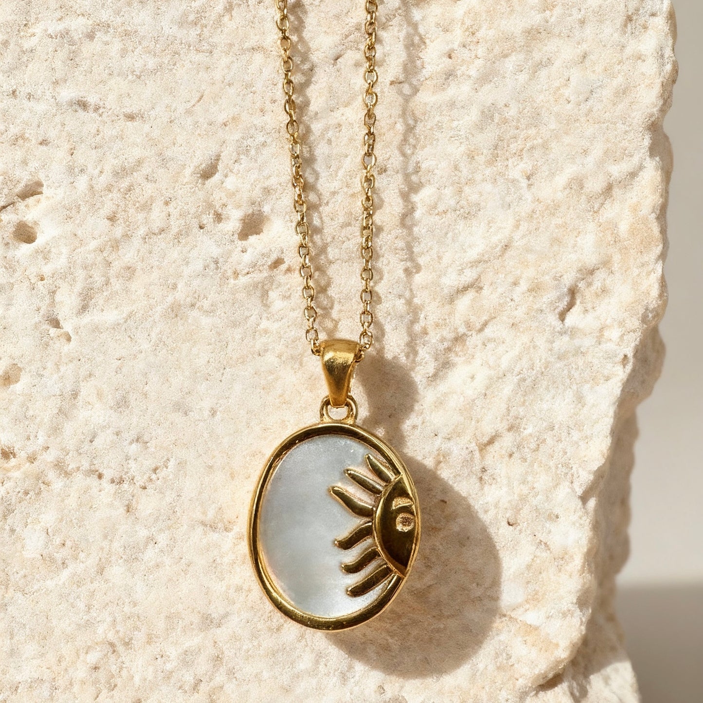 Solar Eye Mother-of-Pearl Pendant Necklace