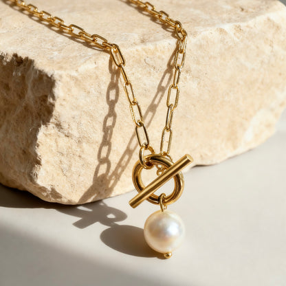 Gold Toggle Pearl Pendant Necklace