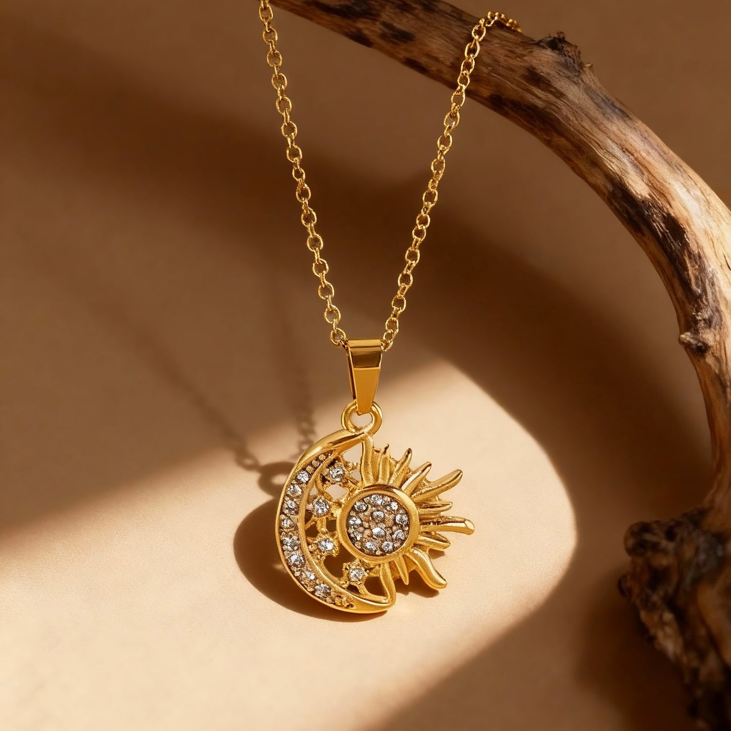 Sun & Moon Crystal Pendant Necklace