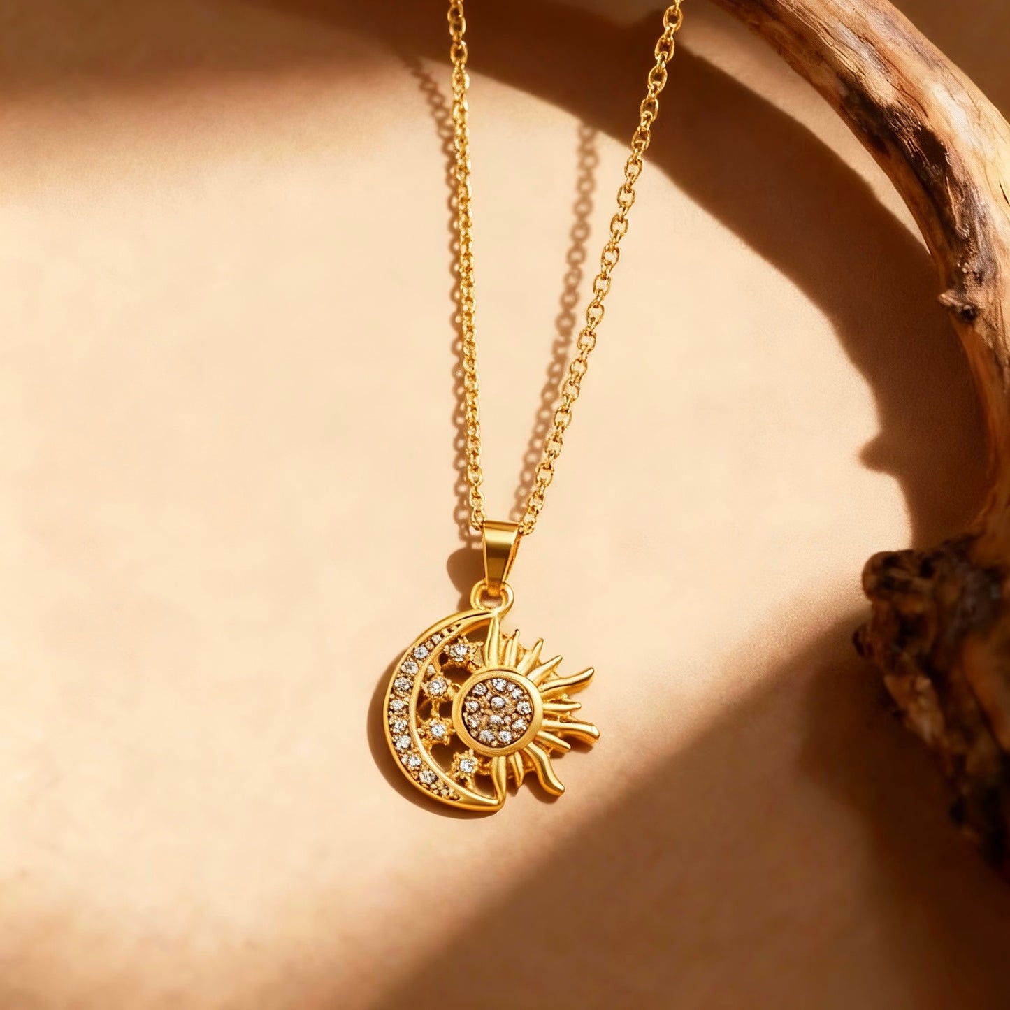 Sun & Moon Crystal Pendant Necklace
