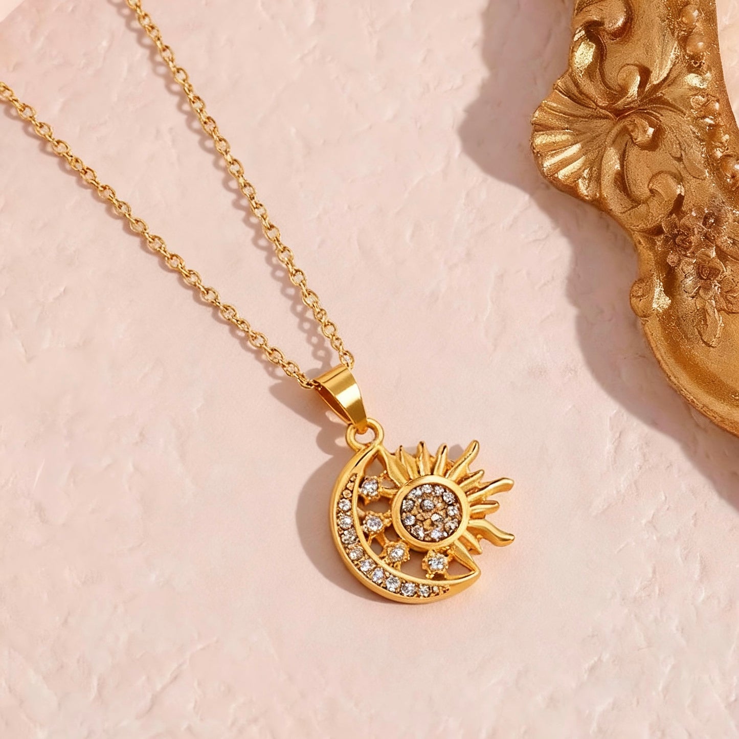 Sun & Moon Crystal Pendant Necklace