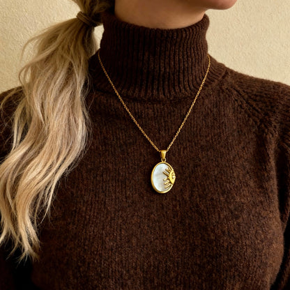Solar Eye Mother-of-Pearl Pendant Necklace