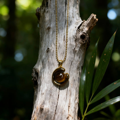 Tiger Eye C-Shaped Pendant Necklace