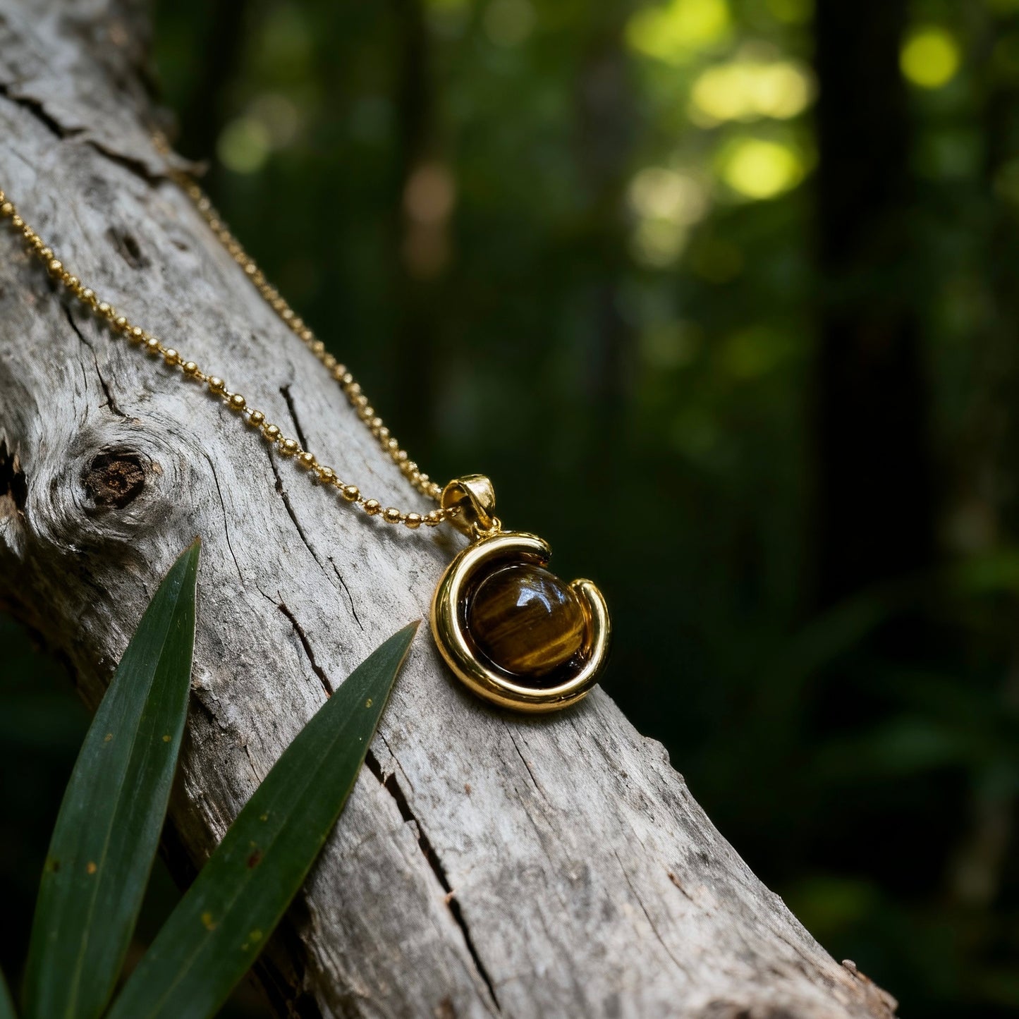 Tiger Eye C-Shaped Pendant Necklace