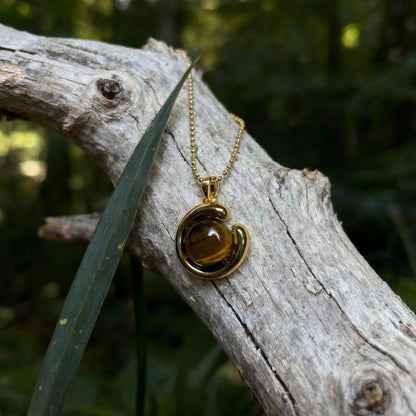 Tiger Eye C-Shaped Pendant Necklace