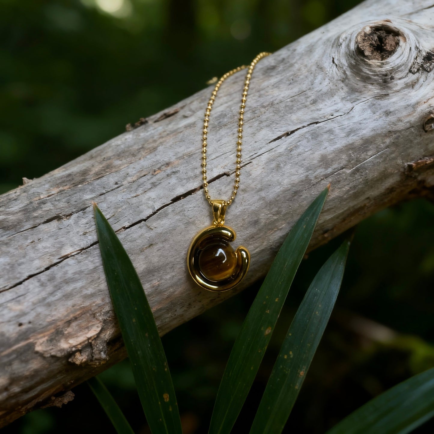 Tiger Eye C-Shaped Pendant Necklace
