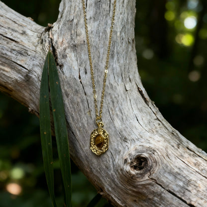 Tiger Eye Engraved Frame Necklace