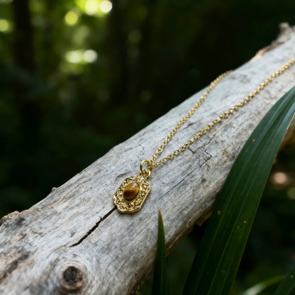 Tiger Eye Engraved Frame Necklace