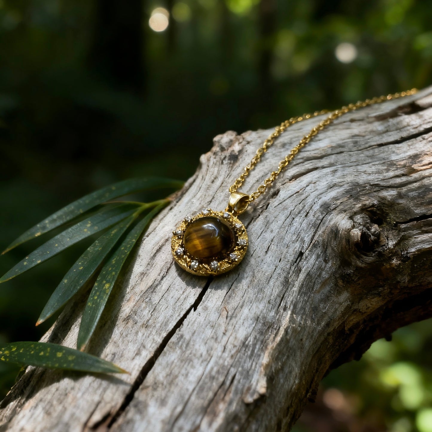 Tiger Eye Crystal Halo Pendant Necklace