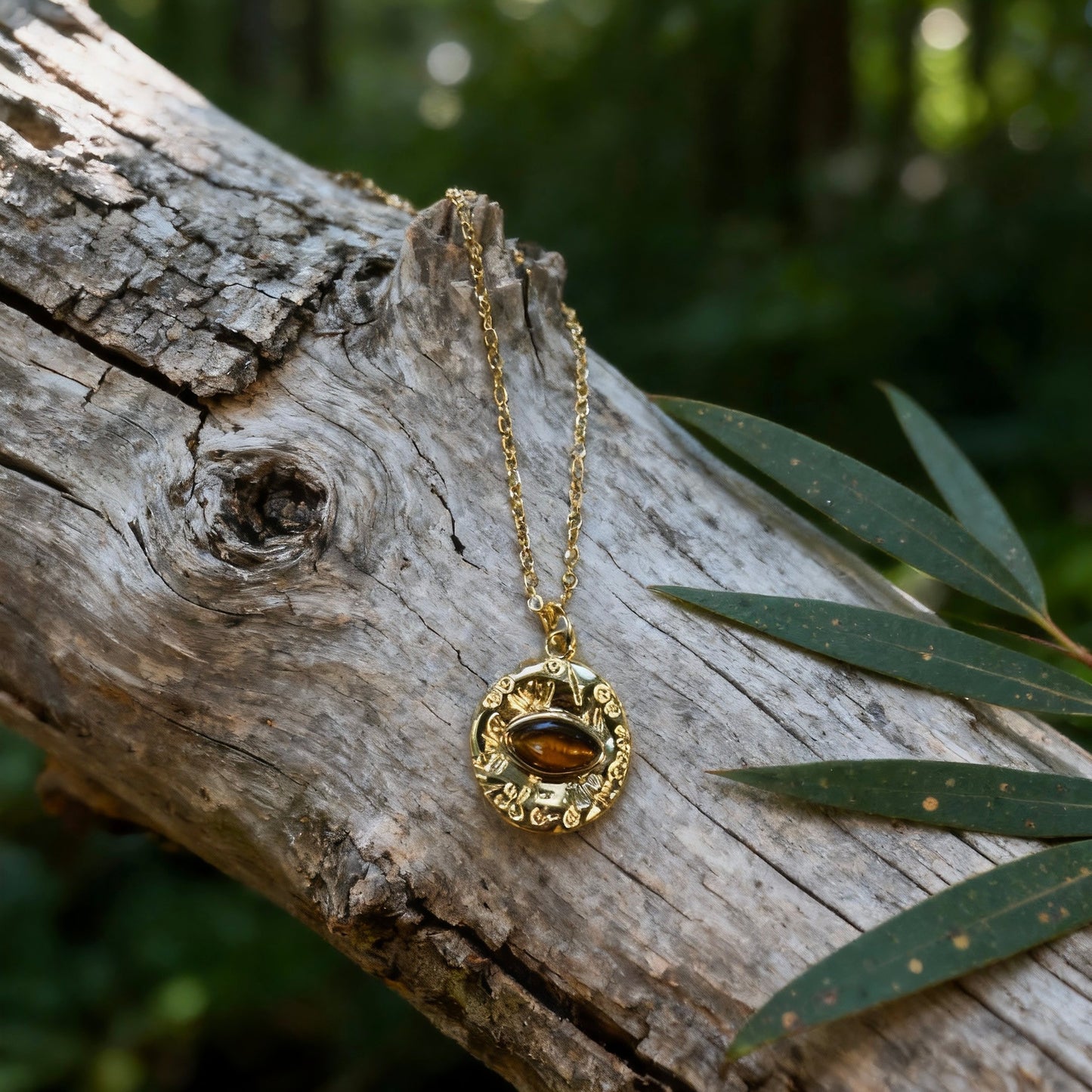 Tiger Eye Gold Pendant Necklace