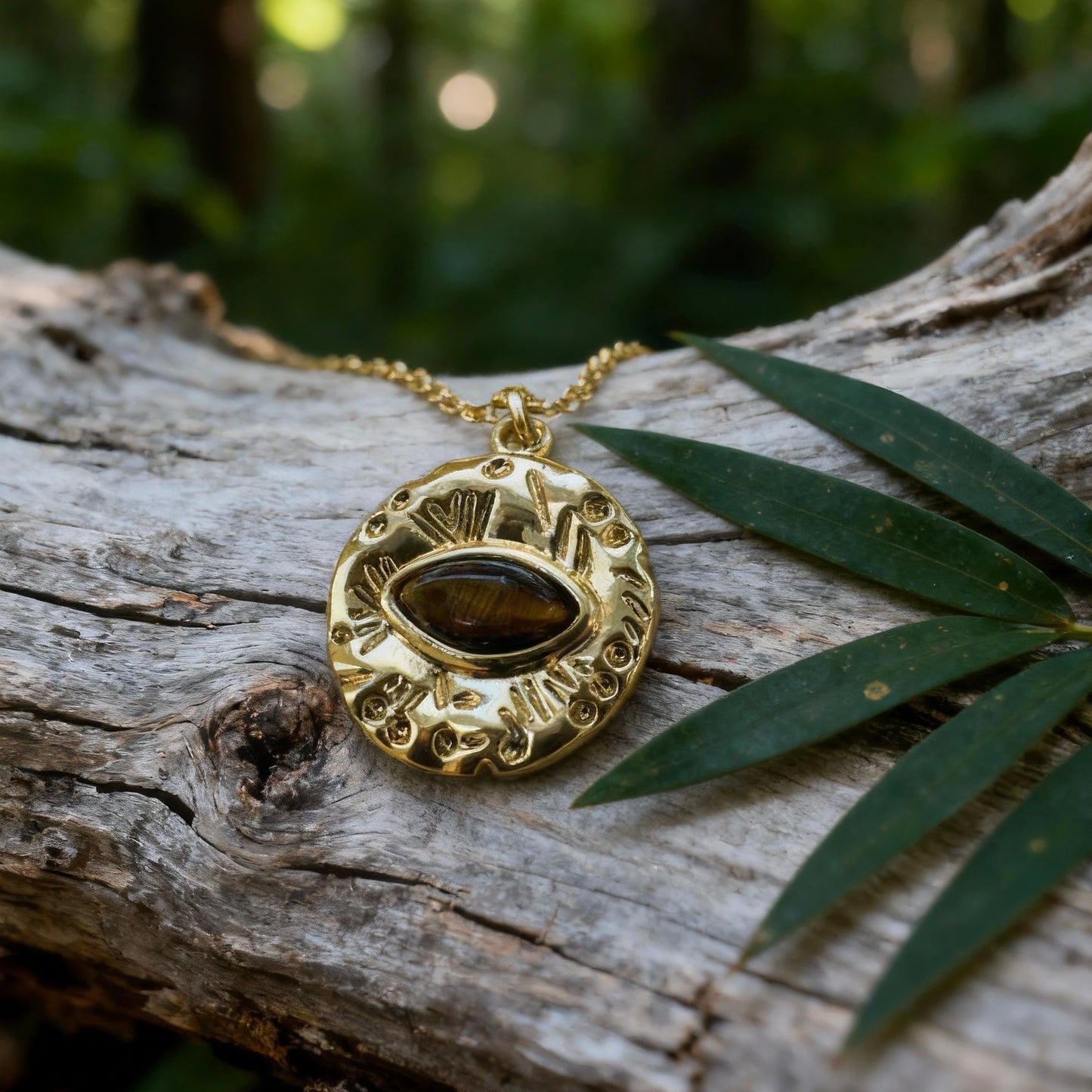 Tiger Eye Gold Pendant Necklace