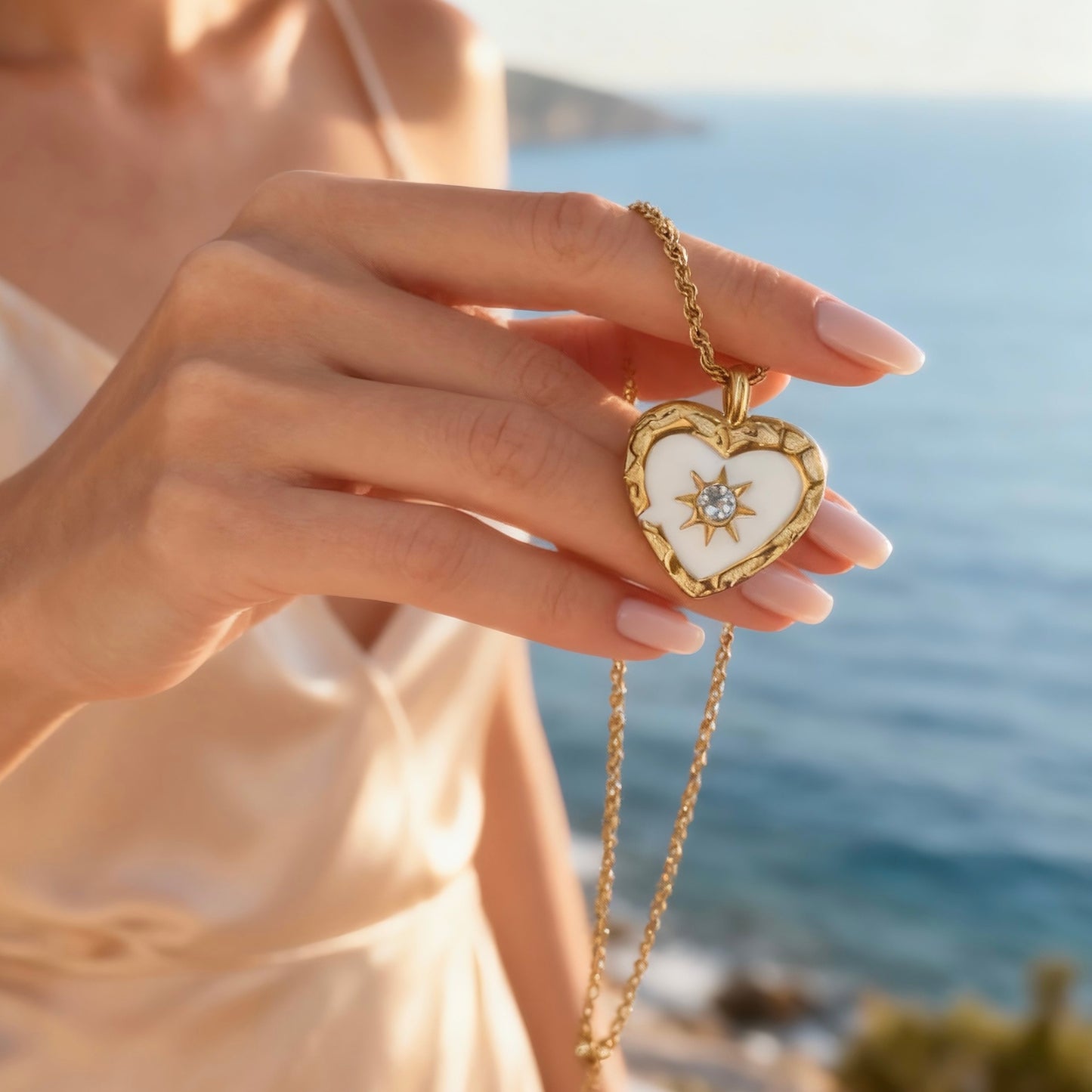 Gold Heart Sun Pendant Necklace