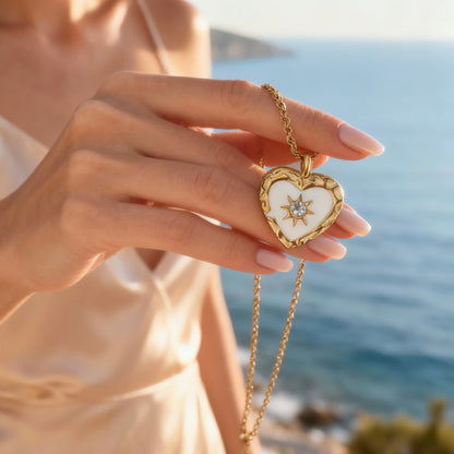 Gold Heart Sun Pendant Necklace