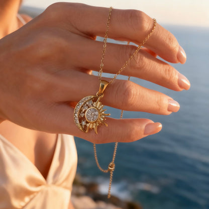 Sun & Moon Crystal Pendant Necklace
