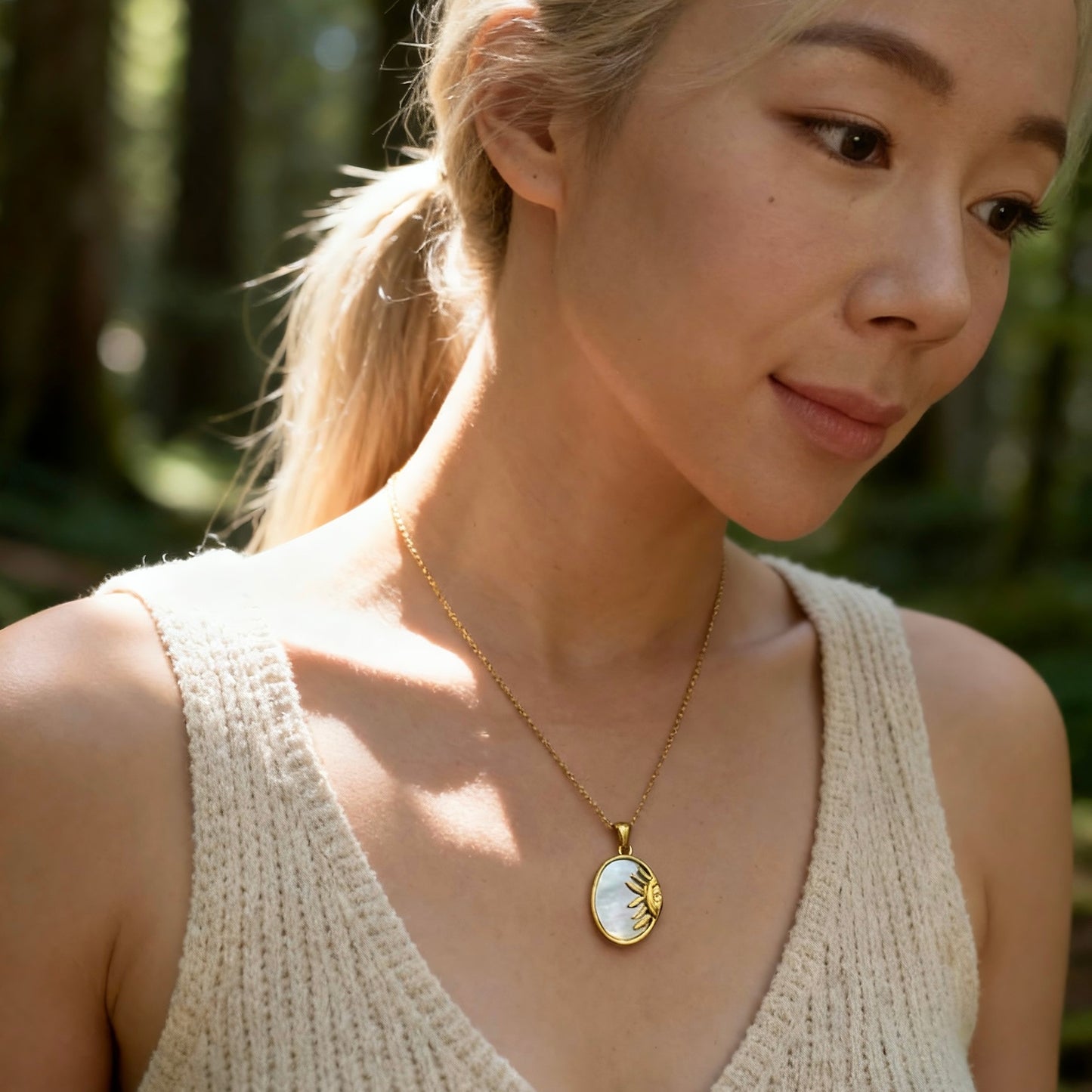 Solar Eye Mother-of-Pearl Pendant Necklace