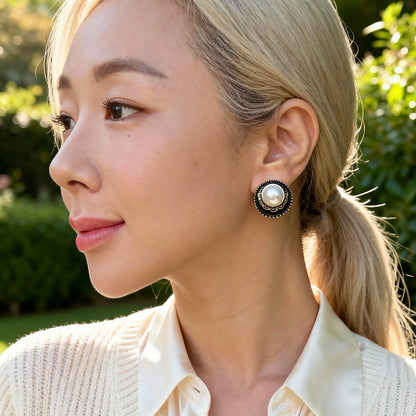 Vintage Black Gold Pearl Studs