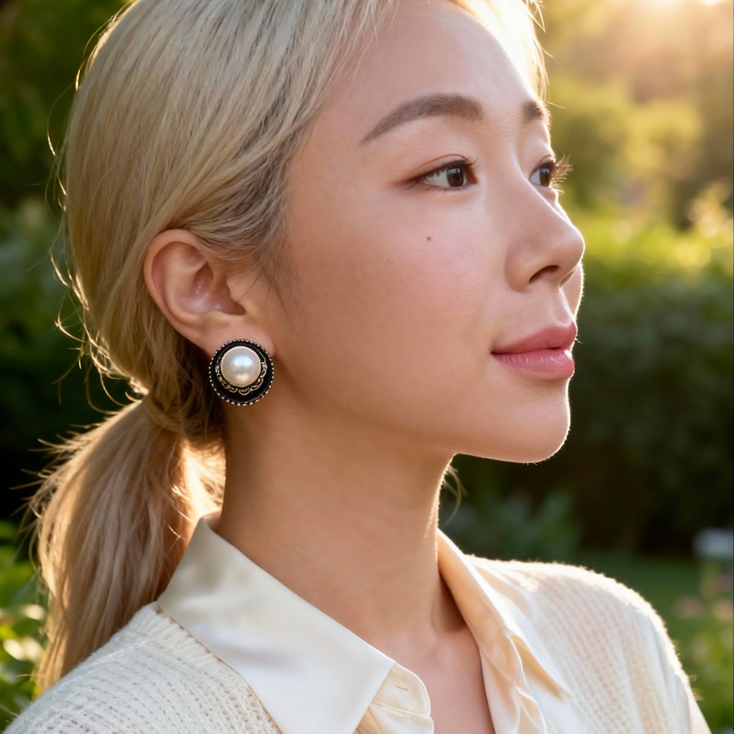 Vintage Black Gold Pearl Studs