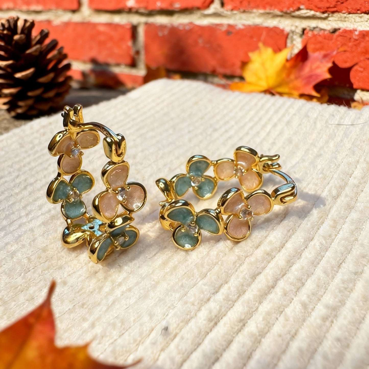 Floral Enamel Hoop Earrings