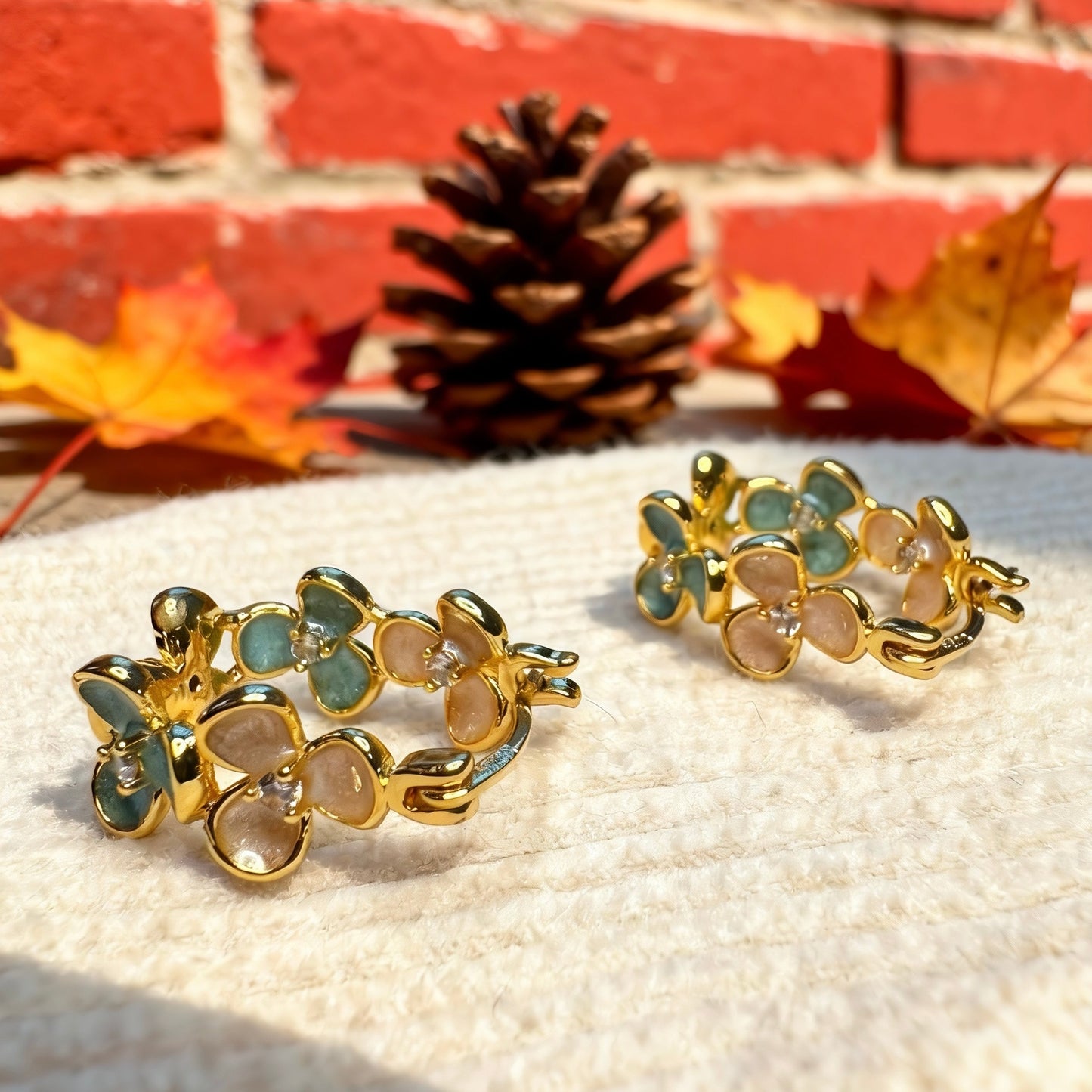 Floral Enamel Hoop Earrings