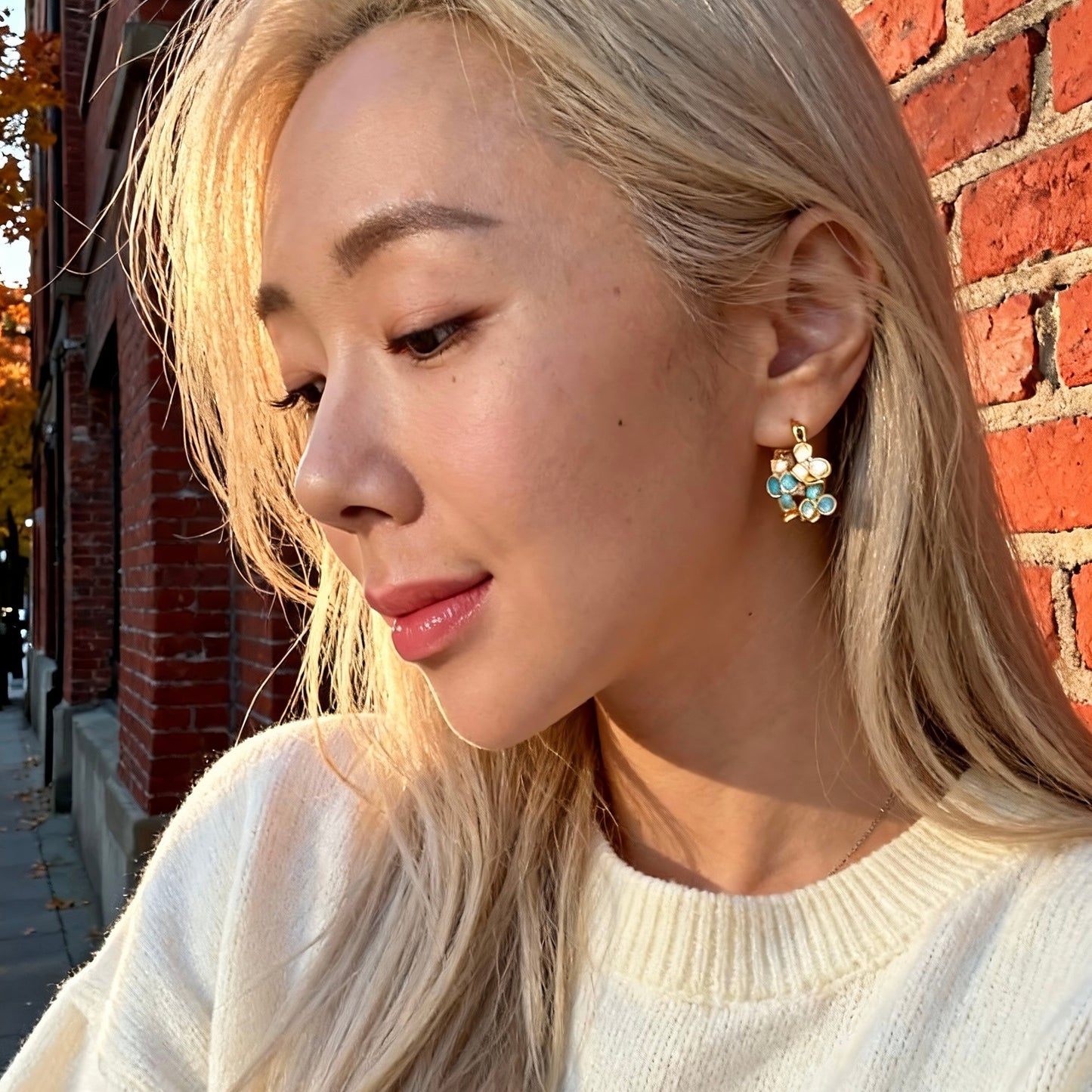 Floral Enamel Hoop Earrings