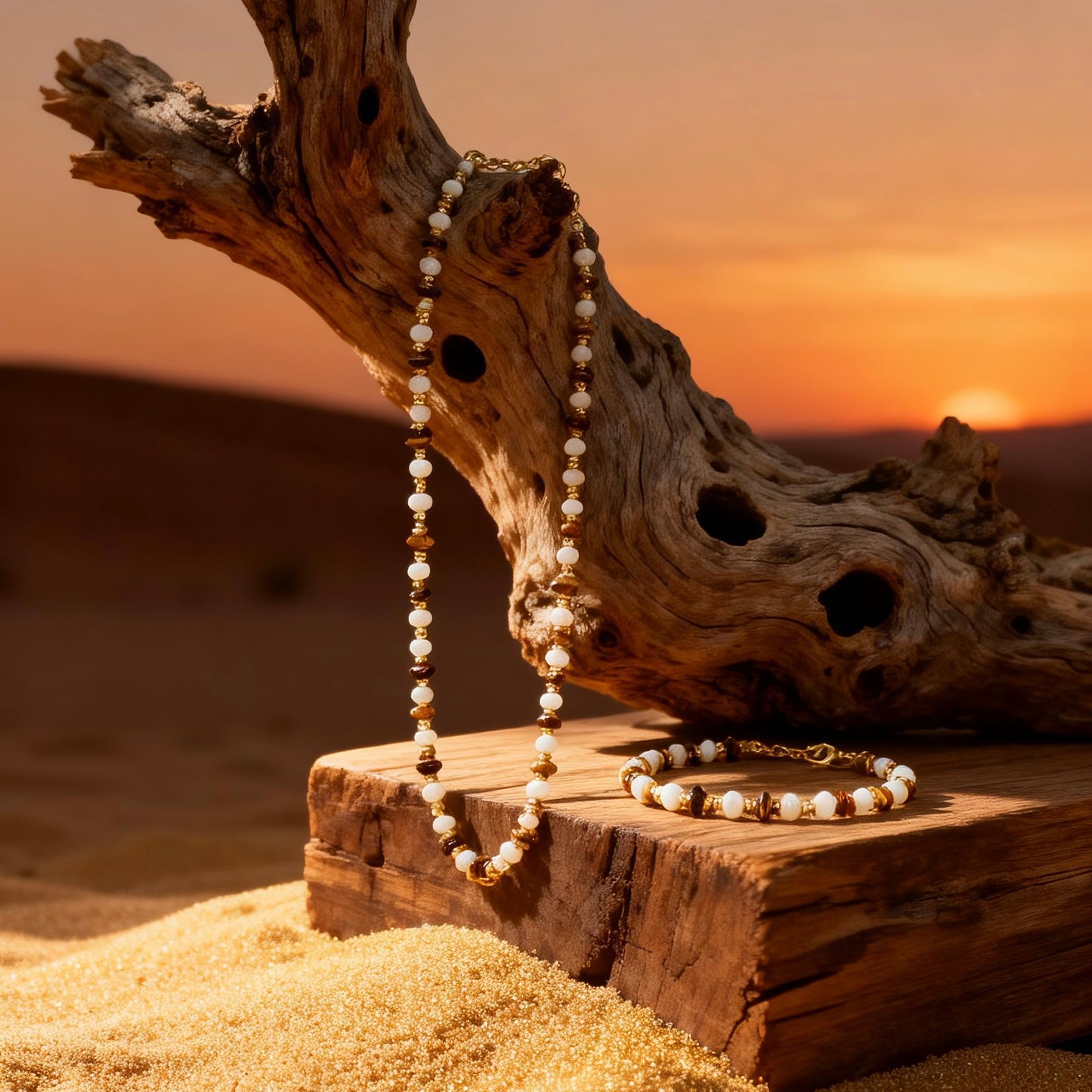 White Bead & Tiger Eye Jewelry Set