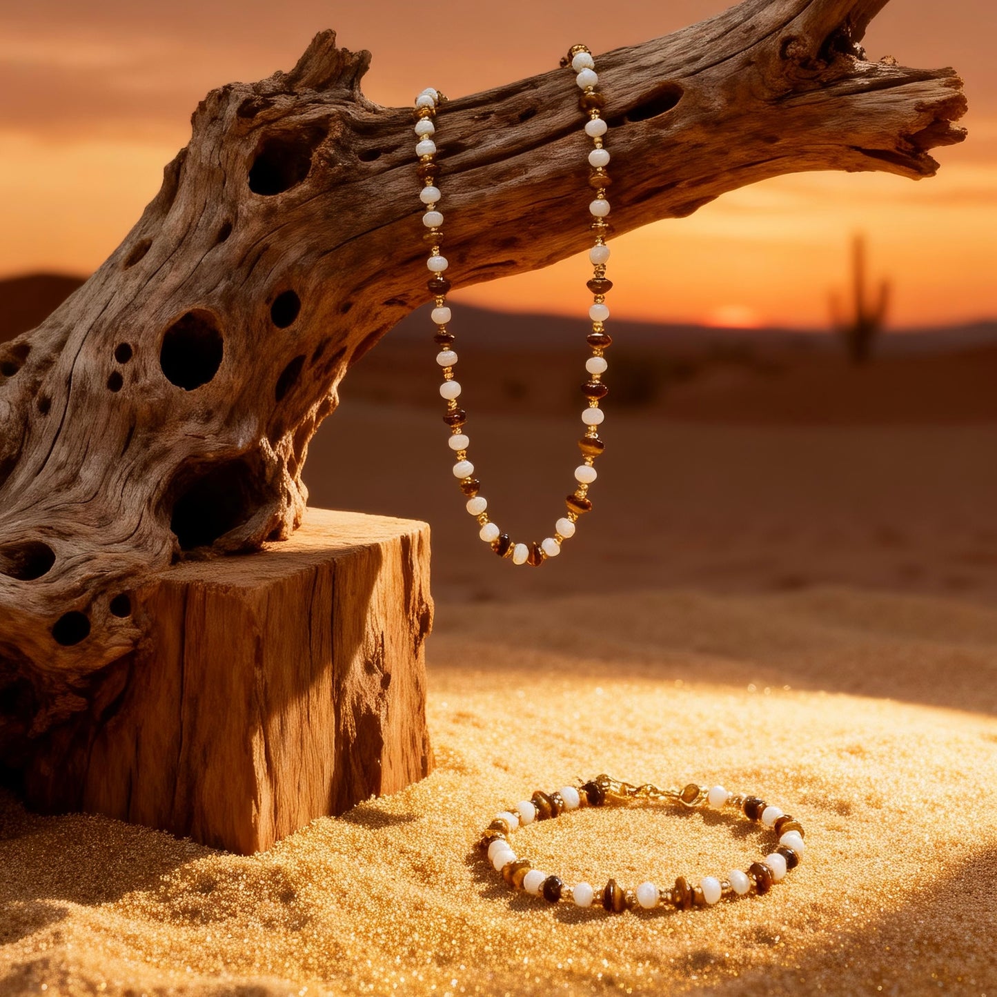 White Bead & Tiger Eye Jewelry Set