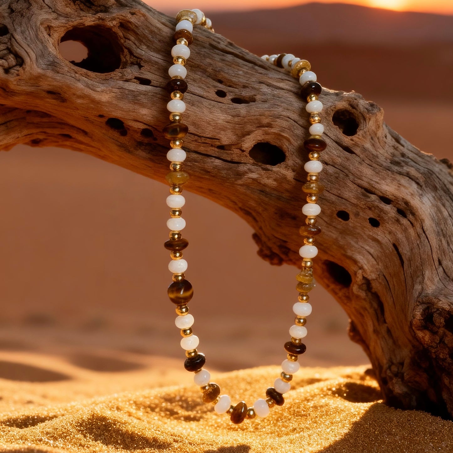 White Bead & Tiger Eye Jewelry Set