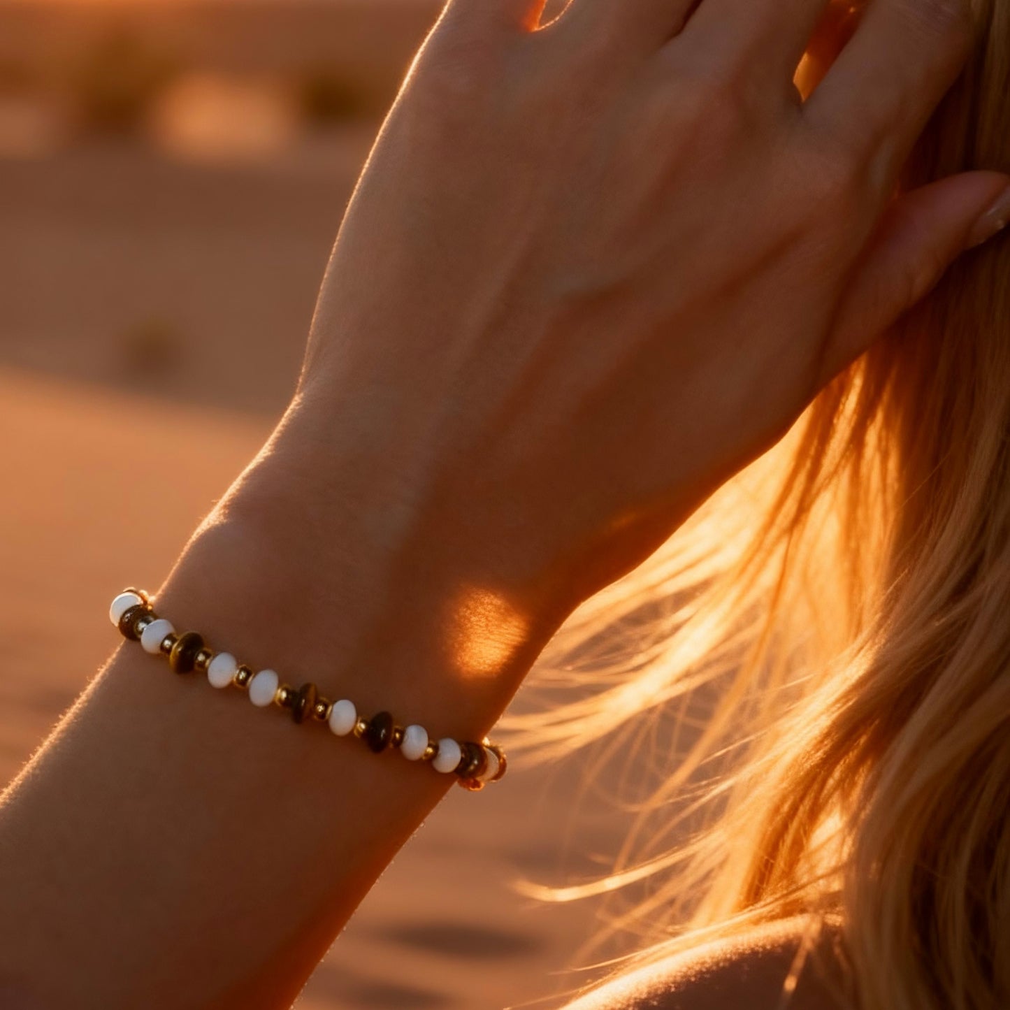 White Bead & Tiger Eye Jewelry Set