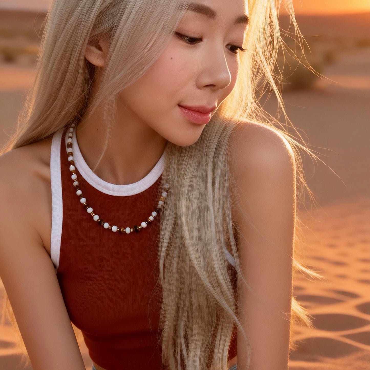 White Bead & Tiger Eye Jewelry Set