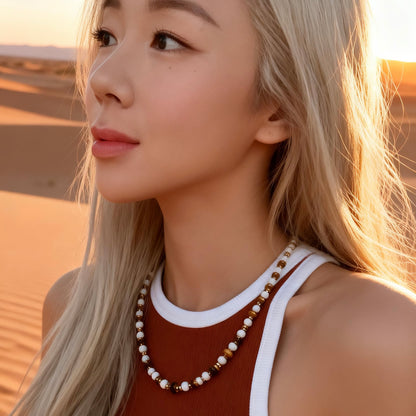 White Bead & Tiger Eye Jewelry Set