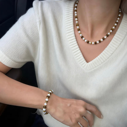 White Bead & Tiger Eye Jewelry Set