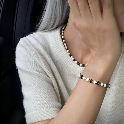 White Bead & Tiger Eye Jewelry Set