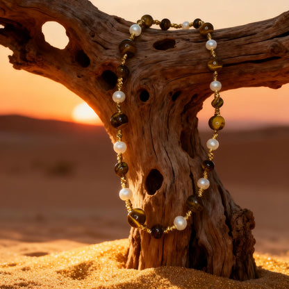 Tiger Eye & Pearl Beaded Necklace
