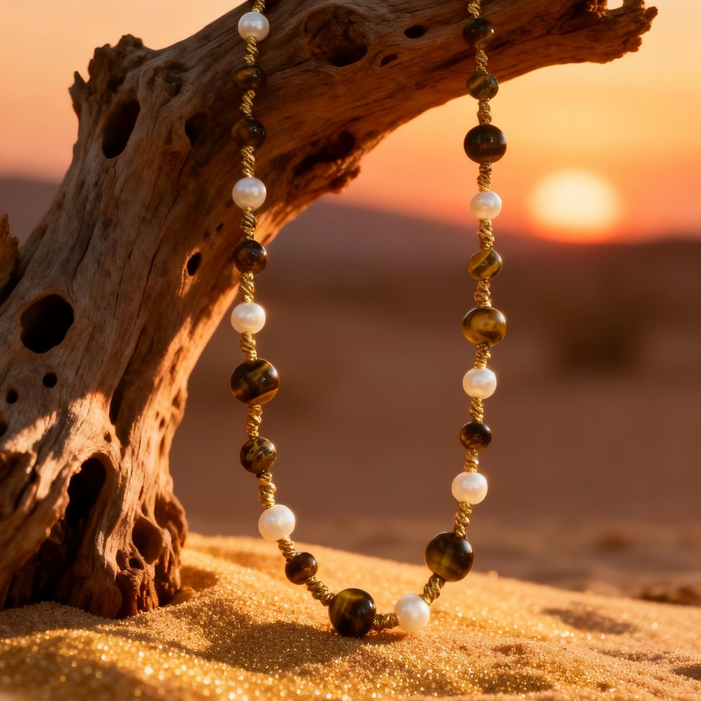 Tiger Eye & Pearl Beaded Necklace