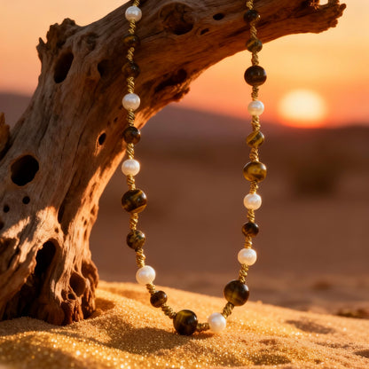 Tiger Eye & Pearl Beaded Necklace
