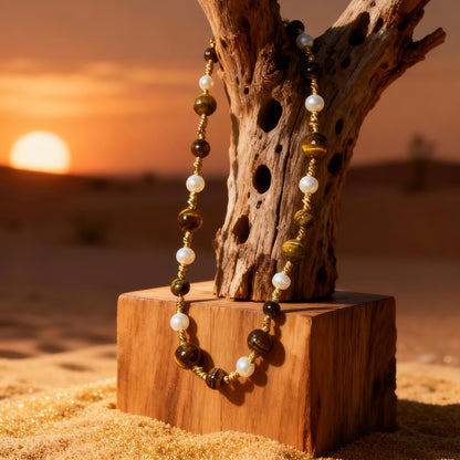 Tiger Eye & Pearl Beaded Necklace