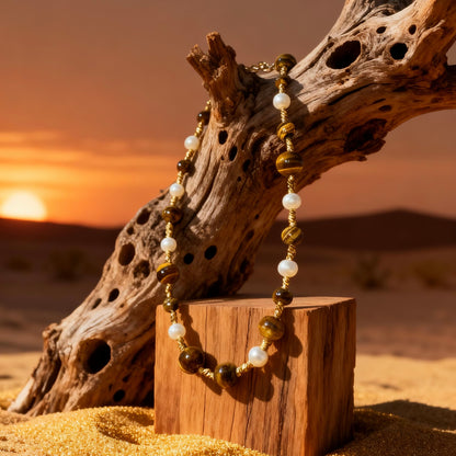 Tiger Eye & Pearl Beaded Necklace