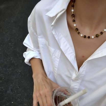 Tiger Eye & Pearl Beaded Necklace
