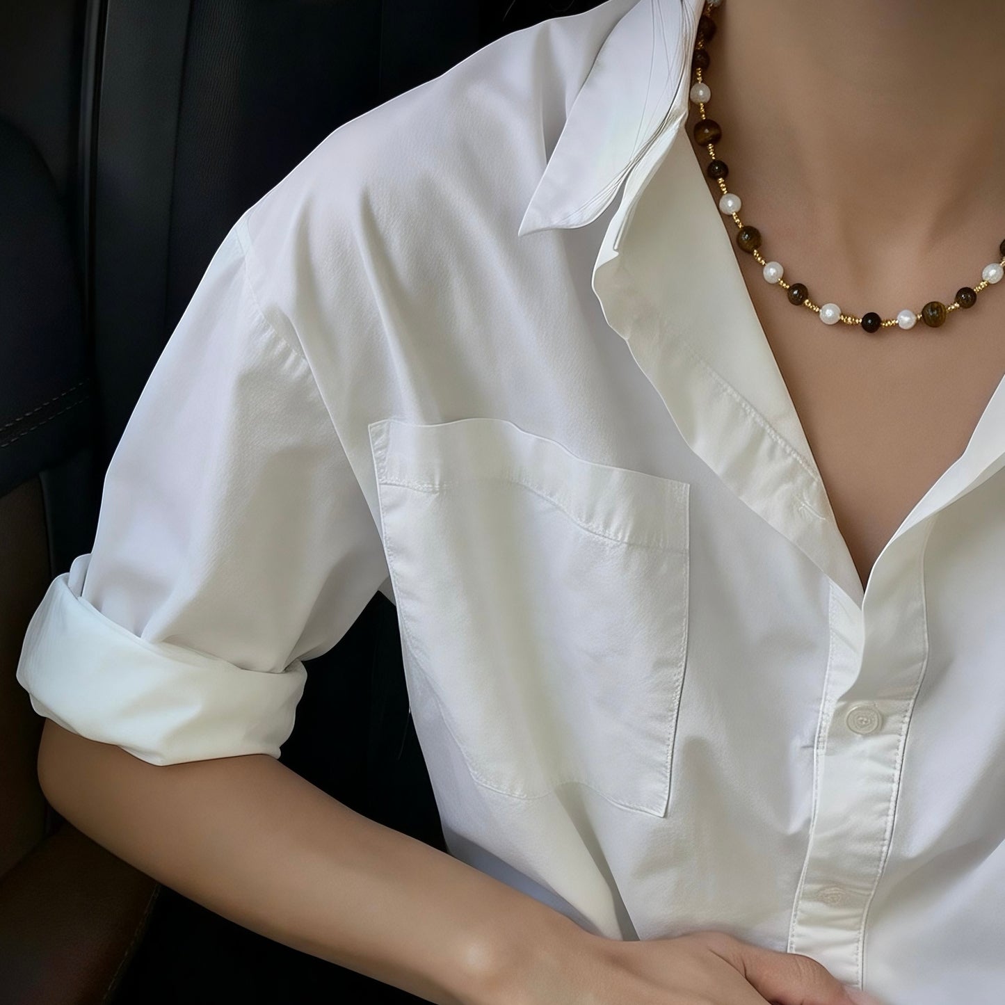 Tiger Eye & Pearl Beaded Necklace