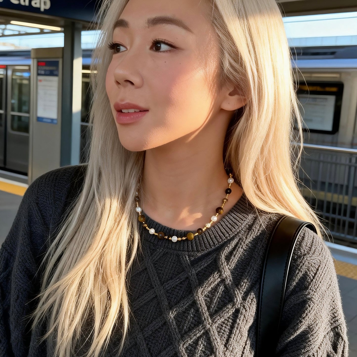 Tiger Eye & Pearl Beaded Necklace