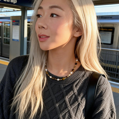Tiger Eye & Pearl Beaded Necklace