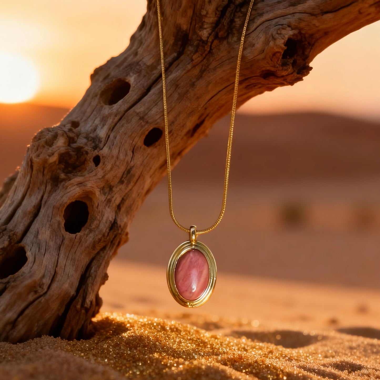 Pink Stone Oval Pendant Necklace