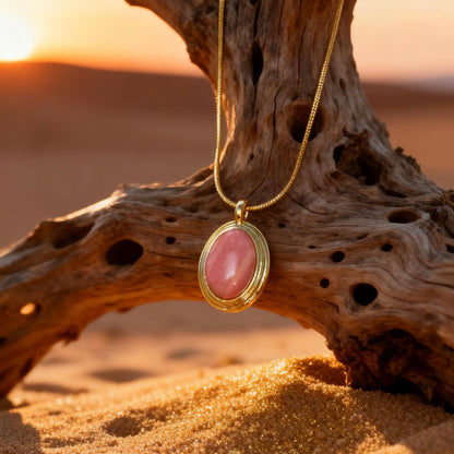 Pink Stone Oval Pendant Necklace
