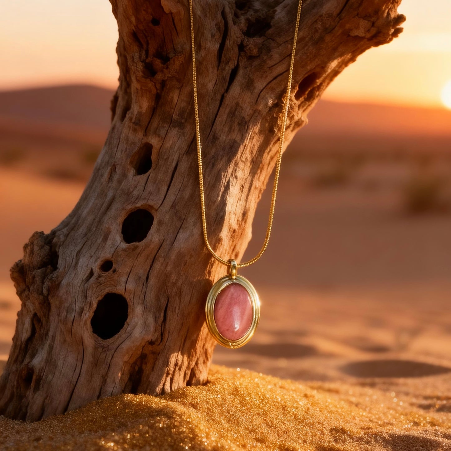 Pink Stone Oval Pendant Necklace
