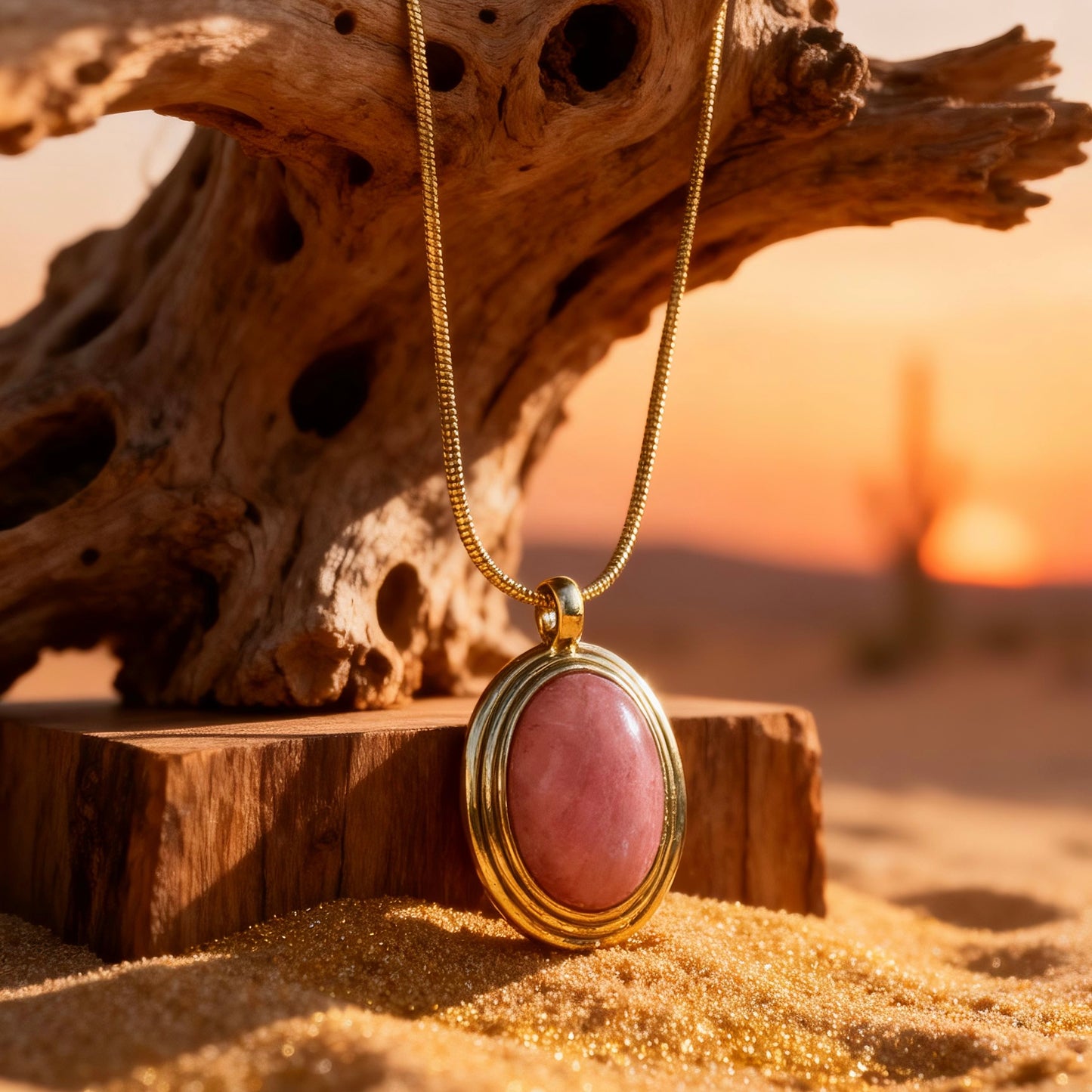 Pink Stone Oval Pendant Necklace