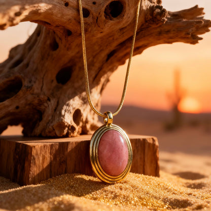 Pink Stone Oval Pendant Necklace
