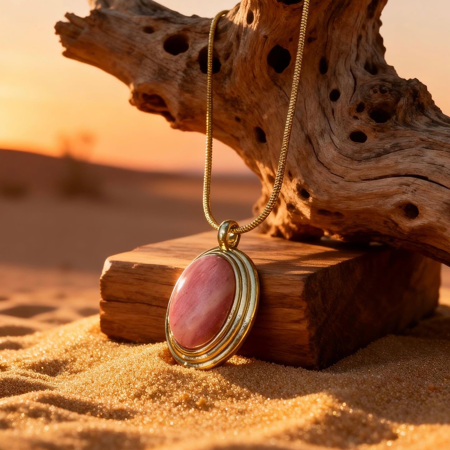 Pink Stone Oval Pendant Necklace