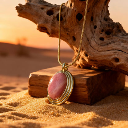 Pink Stone Oval Pendant Necklace